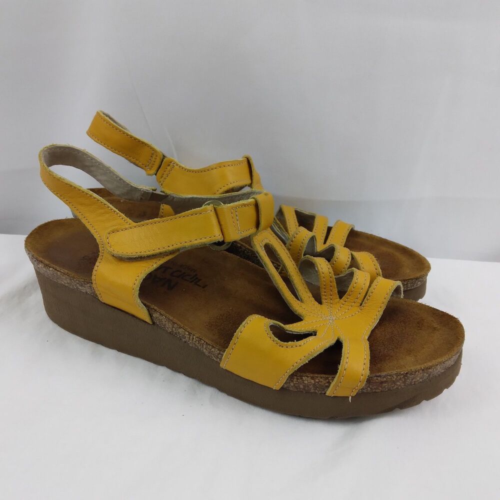 Naot Sandals Slingback Strappy Yellow Leather Open Toe Casual Womens 35 US 4 4.5